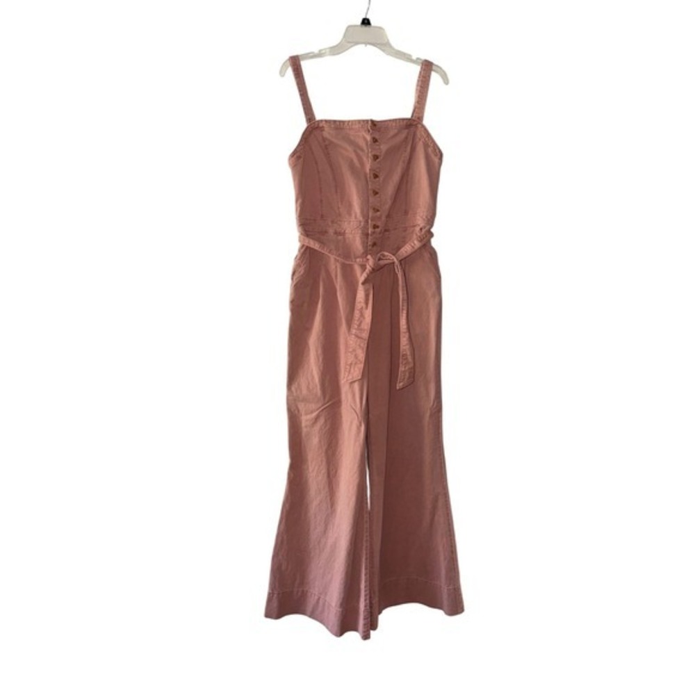 Pilcro and the Letterpress Rose-Toned Button-Front Wide-Leg Jumpsuit